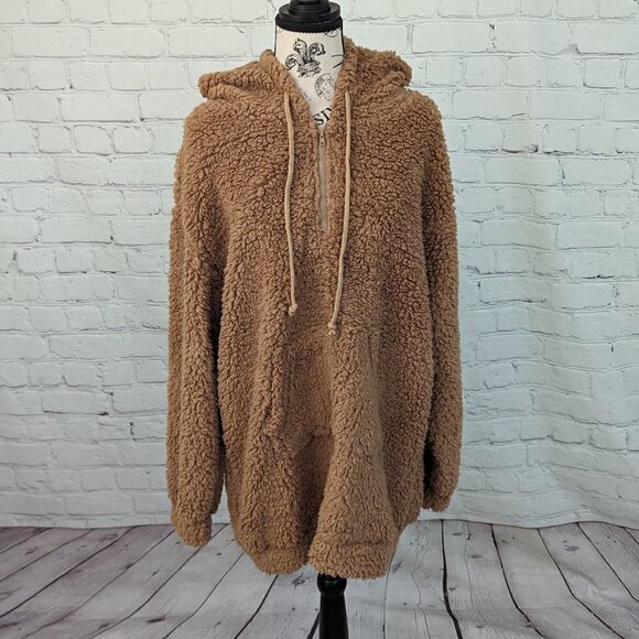 PLT Women's Tan Teddy Borg Oversized Lounge Hoodie M NEW - Picture 4 of 8